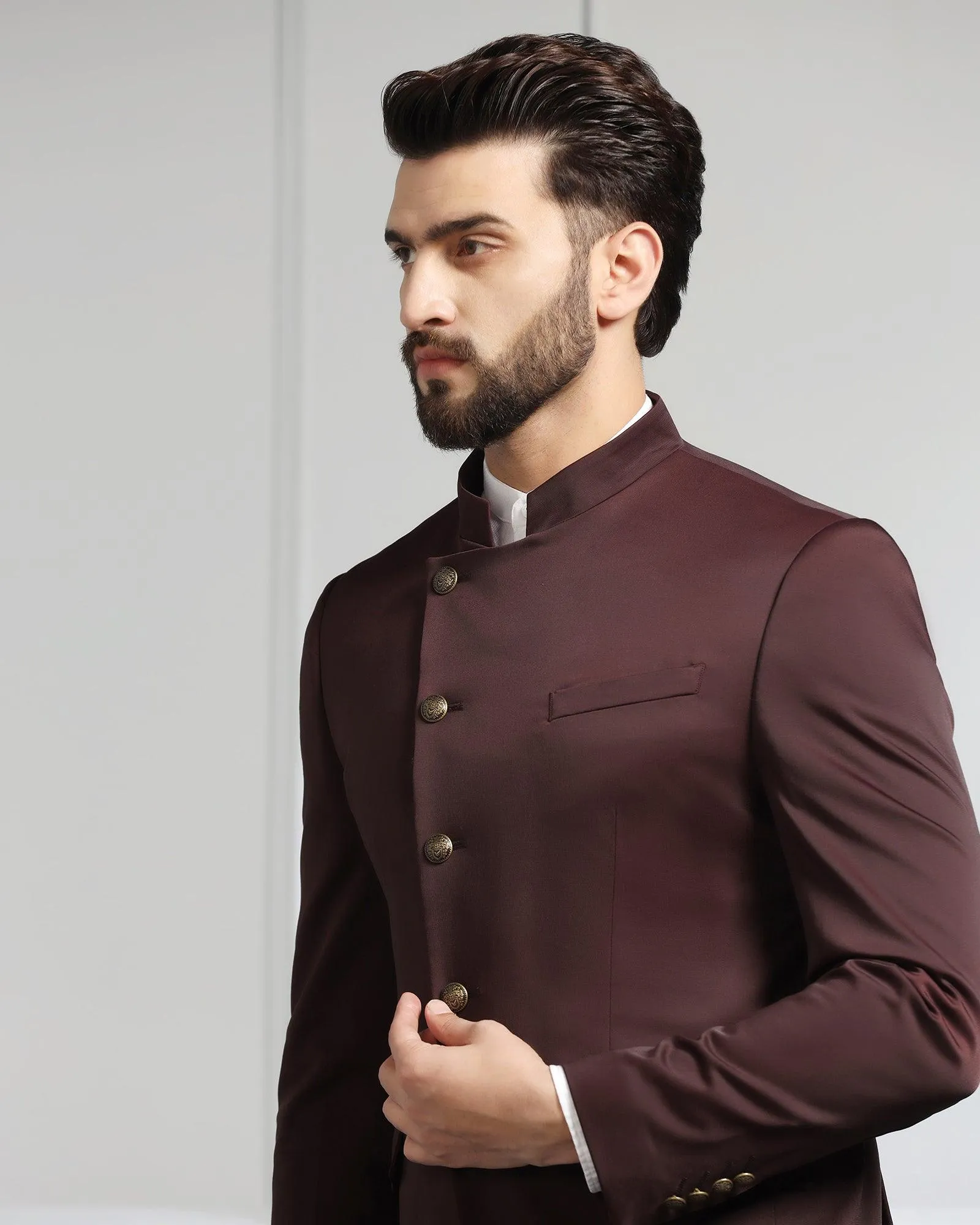 Two Piece Wine Solid Formal Suit - Ossessione