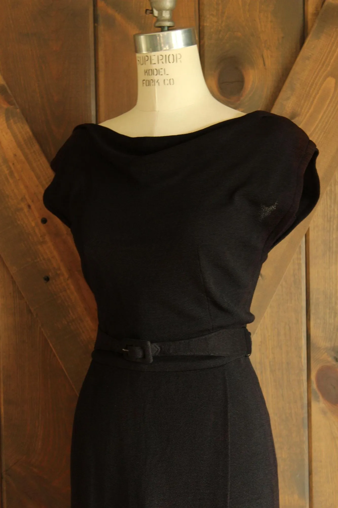 Vintage 1950s Carlye Black Wiggle Dress with Belt