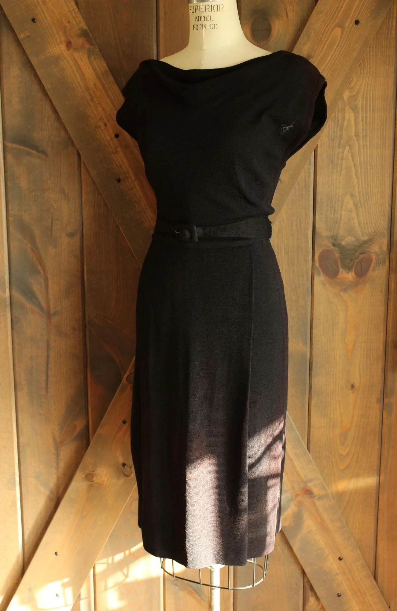 Vintage 1950s Carlye Black Wiggle Dress with Belt