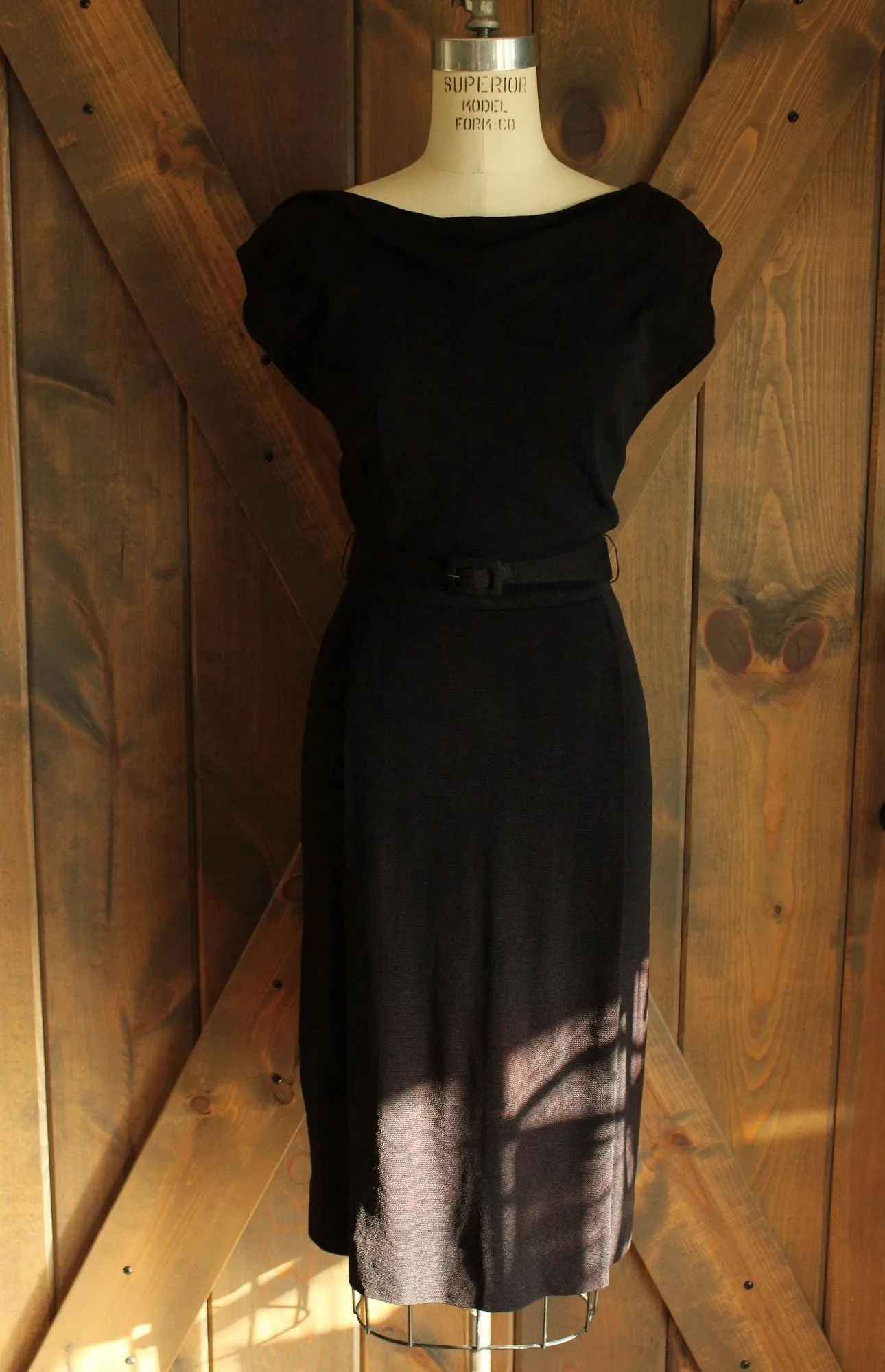 Vintage 1950s Carlye Black Wiggle Dress with Belt