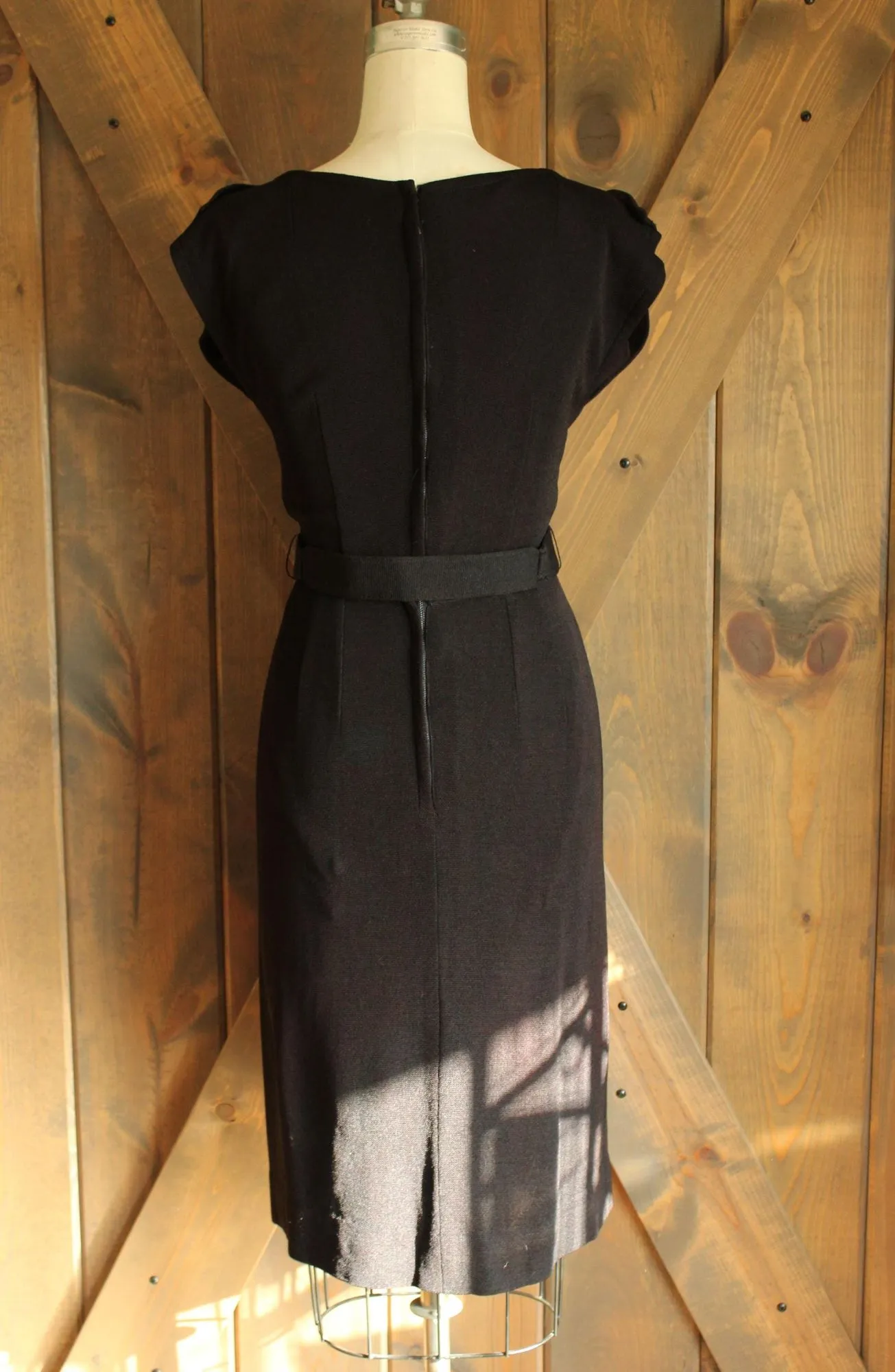 Vintage 1950s Carlye Black Wiggle Dress with Belt