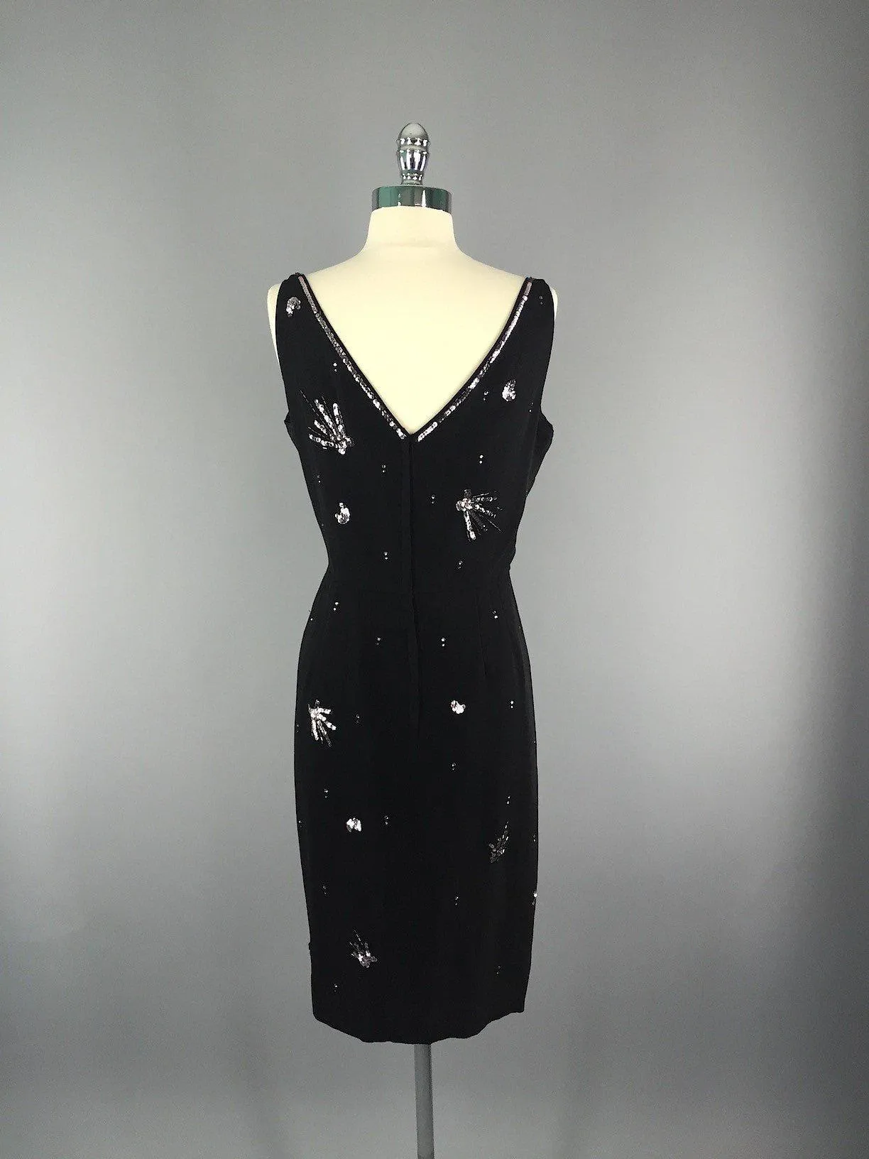 Vintage 1960s Black Sequined Party Dress