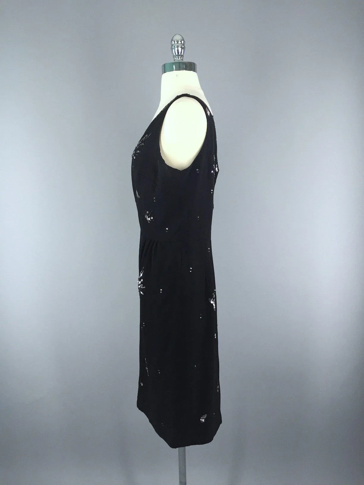 Vintage 1960s Black Sequined Party Dress