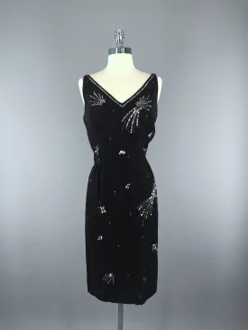 Vintage 1960s Black Sequined Party Dress