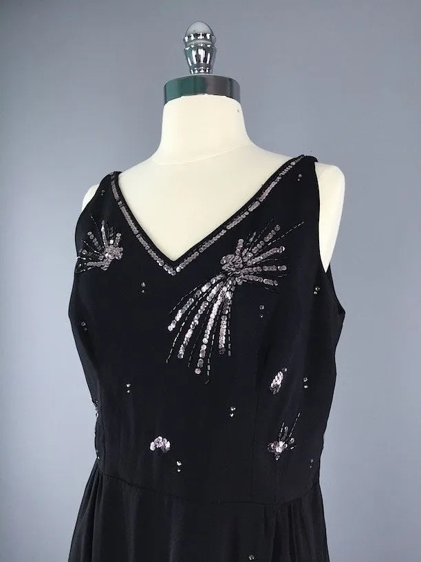 Vintage 1960s Black Sequined Party Dress