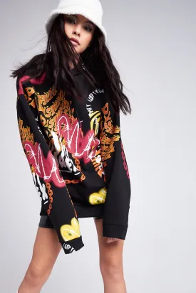 Vortex Graffiti Print Oversized Hoodie