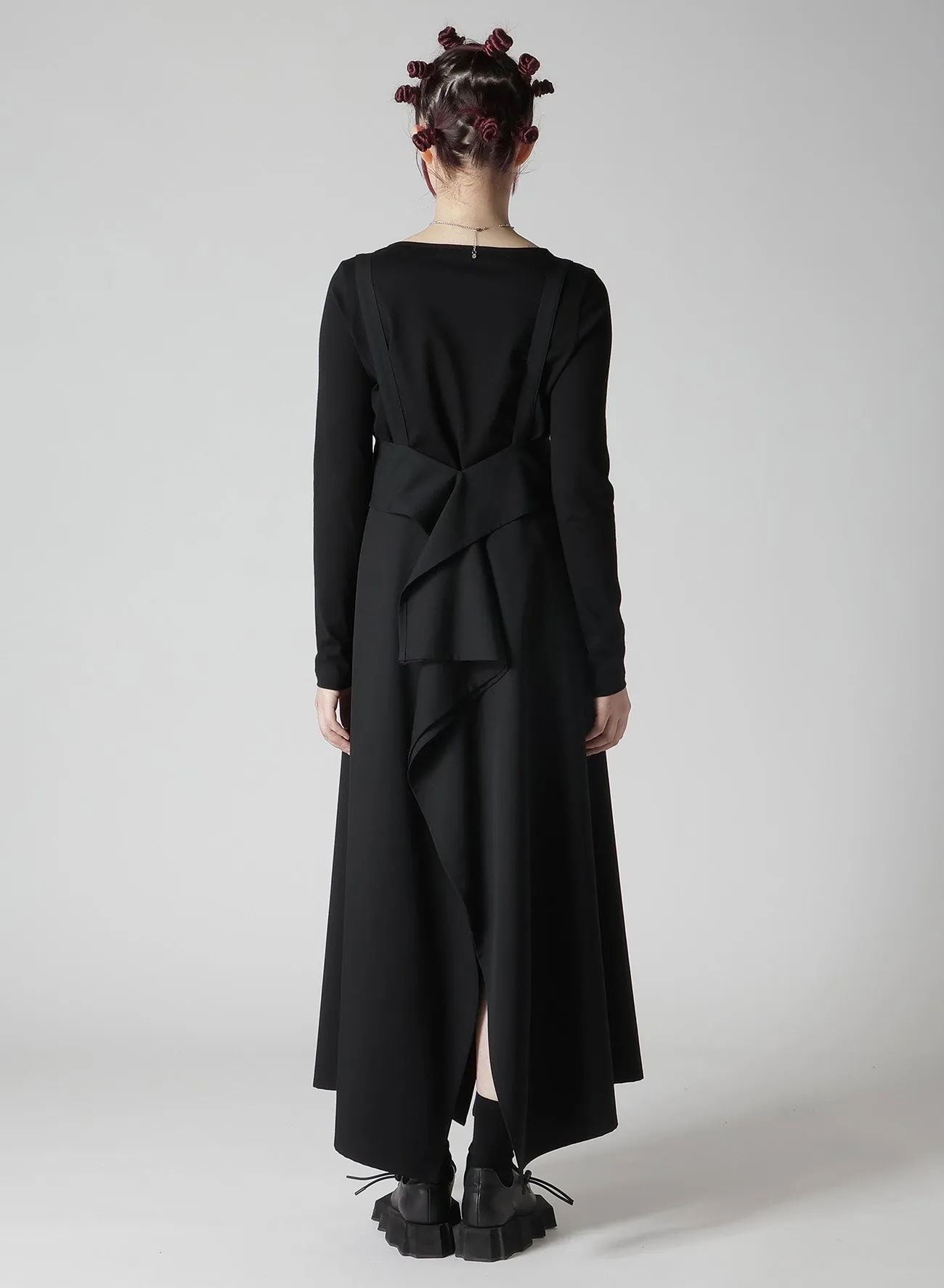 WOOL GABARDINE SQUARED SUSPENDER SKIRT