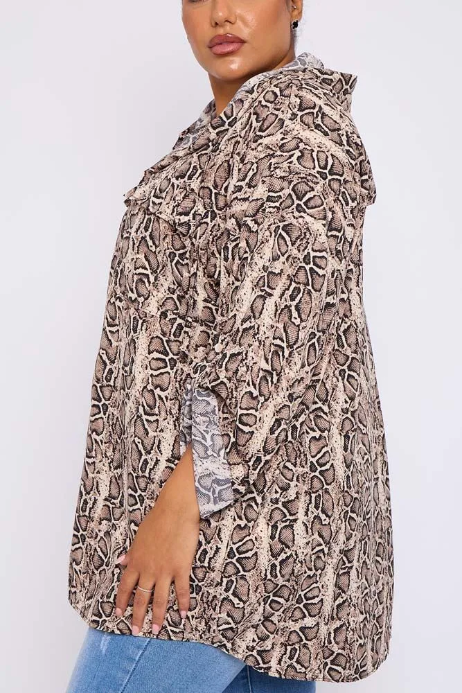 Zebra Print Pockets Drawstring Hoodie Shirt