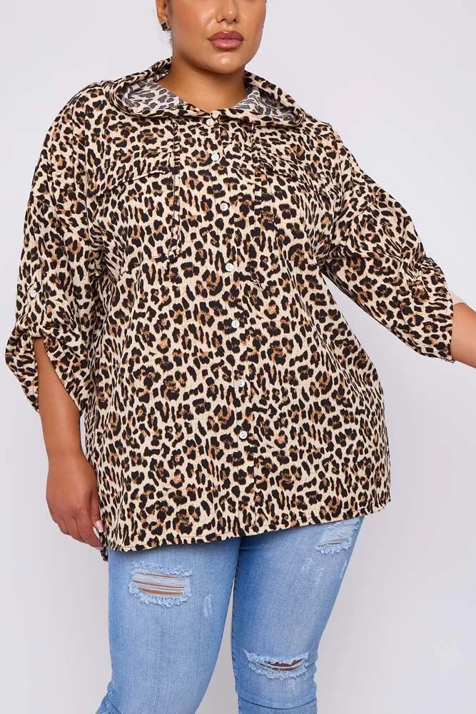 Zebra Print Pockets Drawstring Hoodie Shirt