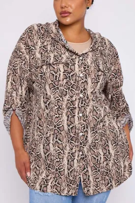 Zebra Print Pockets Drawstring Hoodie Shirt