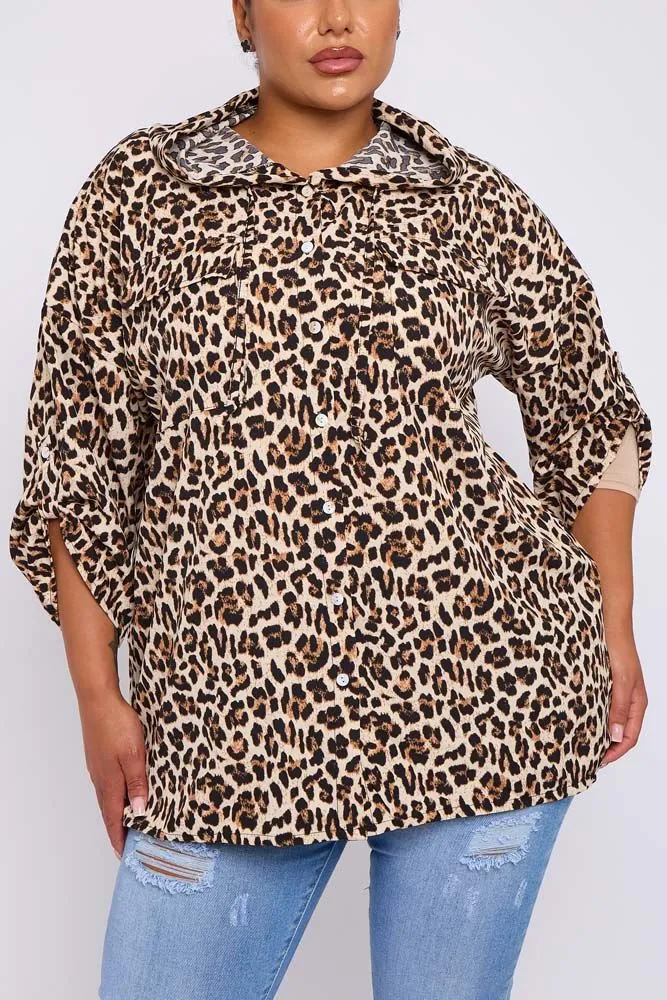 Zebra Print Pockets Drawstring Hoodie Shirt