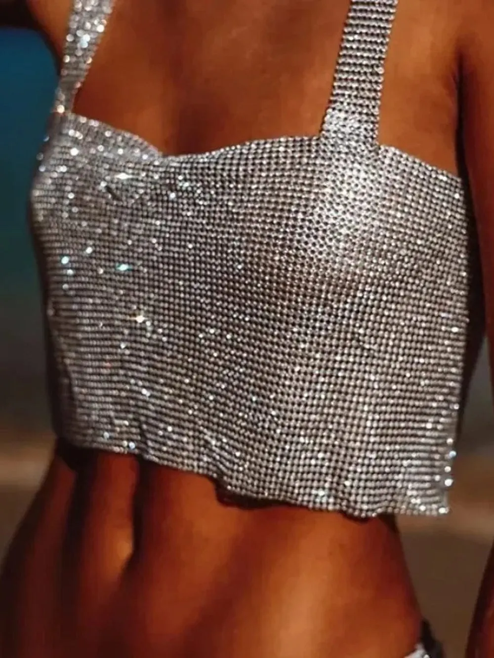 Zowie Rhinestone Diamond Sequin Top